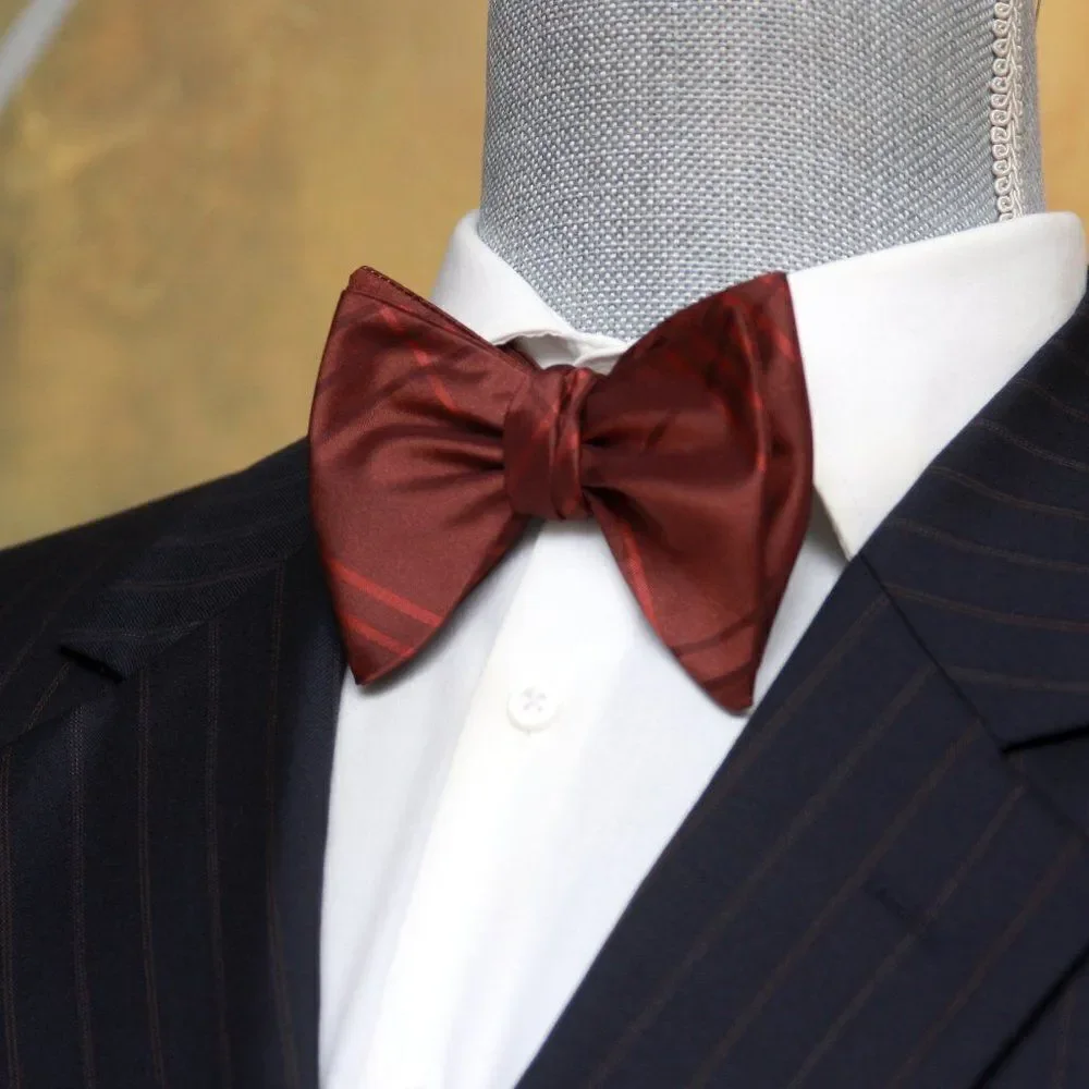 New Men's Self-tied Bow Tie 100%Silk SMALL Butterfly‎ Burn Plaid S652